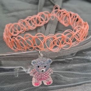 Light Blue and Pink Teddy Bear Kids Stretch Cord Necklace
